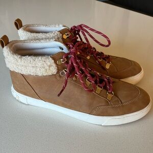 Tommy Hilfiger Jael Tan High-Top Sneakers with Red Laces